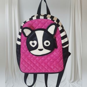 Betsey Johnson Frenchie Puppy Dog Backpack. Quilted Pink Black White. Size 13x11